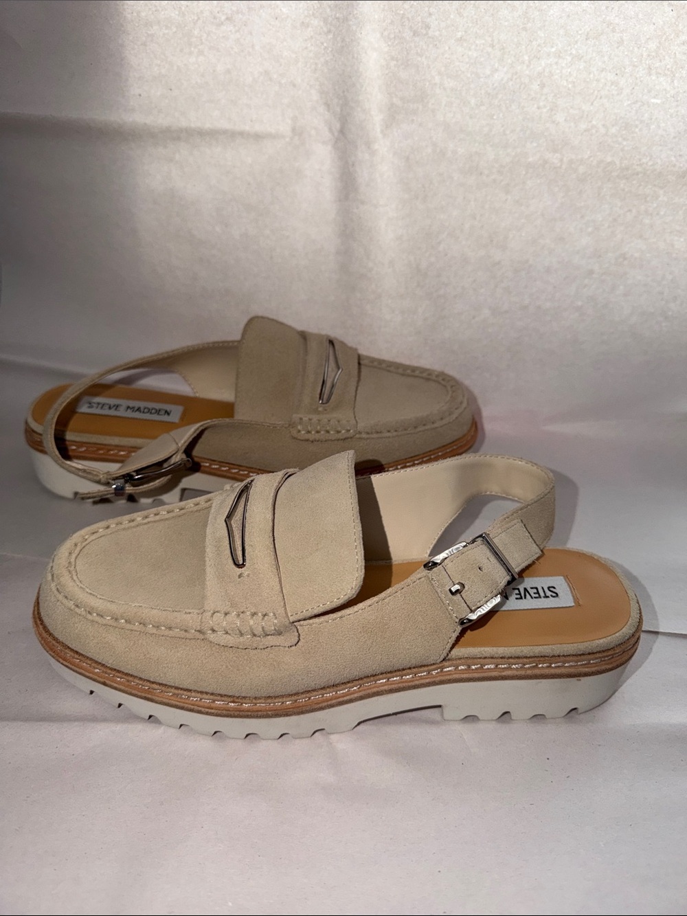 Steve Madden Beige Suede Slingback Penny Loafer